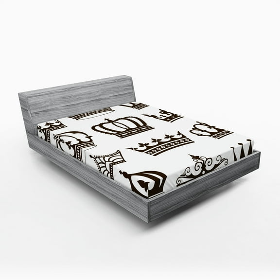 Ambesonne King Fitted Sheet, Royalty Crowns, Full Size, Dark Green Brown White