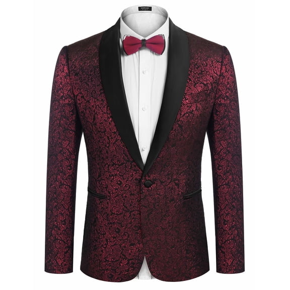 COOFANDY Mens Floral Tuxedo Jacket Embroidered Blazer Shawl Lapel Dress Suit Slim Fit for Christmas Prom Wedding Homecoming Party