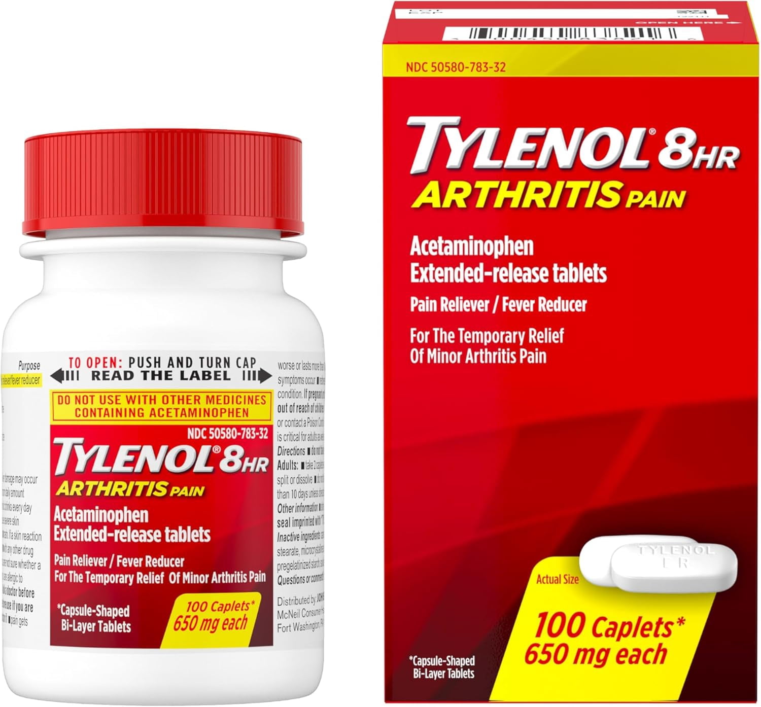 Tylenol 8 Hour Arthritis Pain Extended Release Caplets, 650 mg, 100 Ea