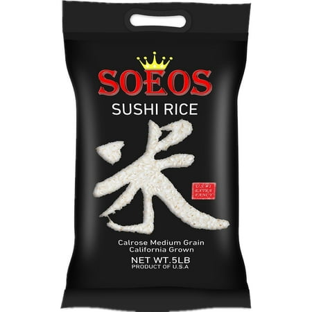 Soeos Premium Sushi Rice, Calrose White Rice, Dried White Rice, White Sicky Rice, Best Rice for Sushi, 5Lb. 5