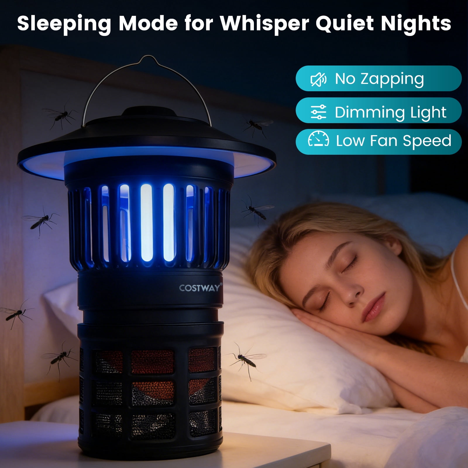 Costway Fly Trap with Light, Rechargeable Electric Bug Catcher & Killer with LED Lantern