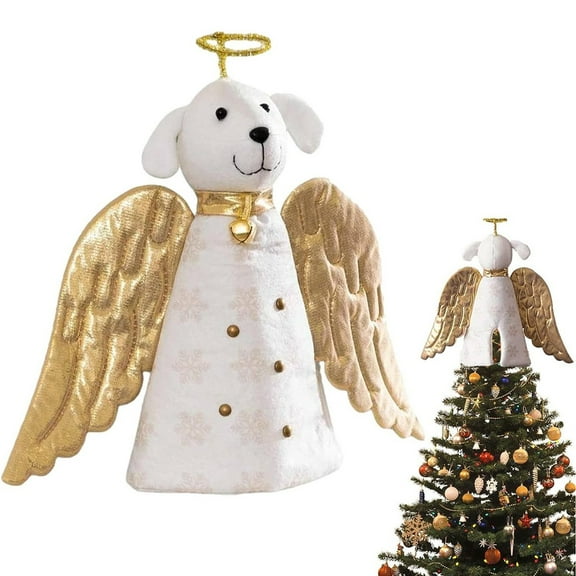 XYKA Christmas Tree Dog Toppers Treetop Hat Angel Dog Tree Ornament Adorable Holiday Decorations for Tree Windowsills Mantels Perfect New Year Gift Festive Tree Topper for Creating Joyful Atmosphere