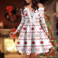 thumbnail image 5 of Robes à Épaules Dénudées pour Femmes à Manches Longues Robe de Noël Imprimée à Lacets Ligne A Évasée Cocktail Vacances Robe Courte, 5 of 5