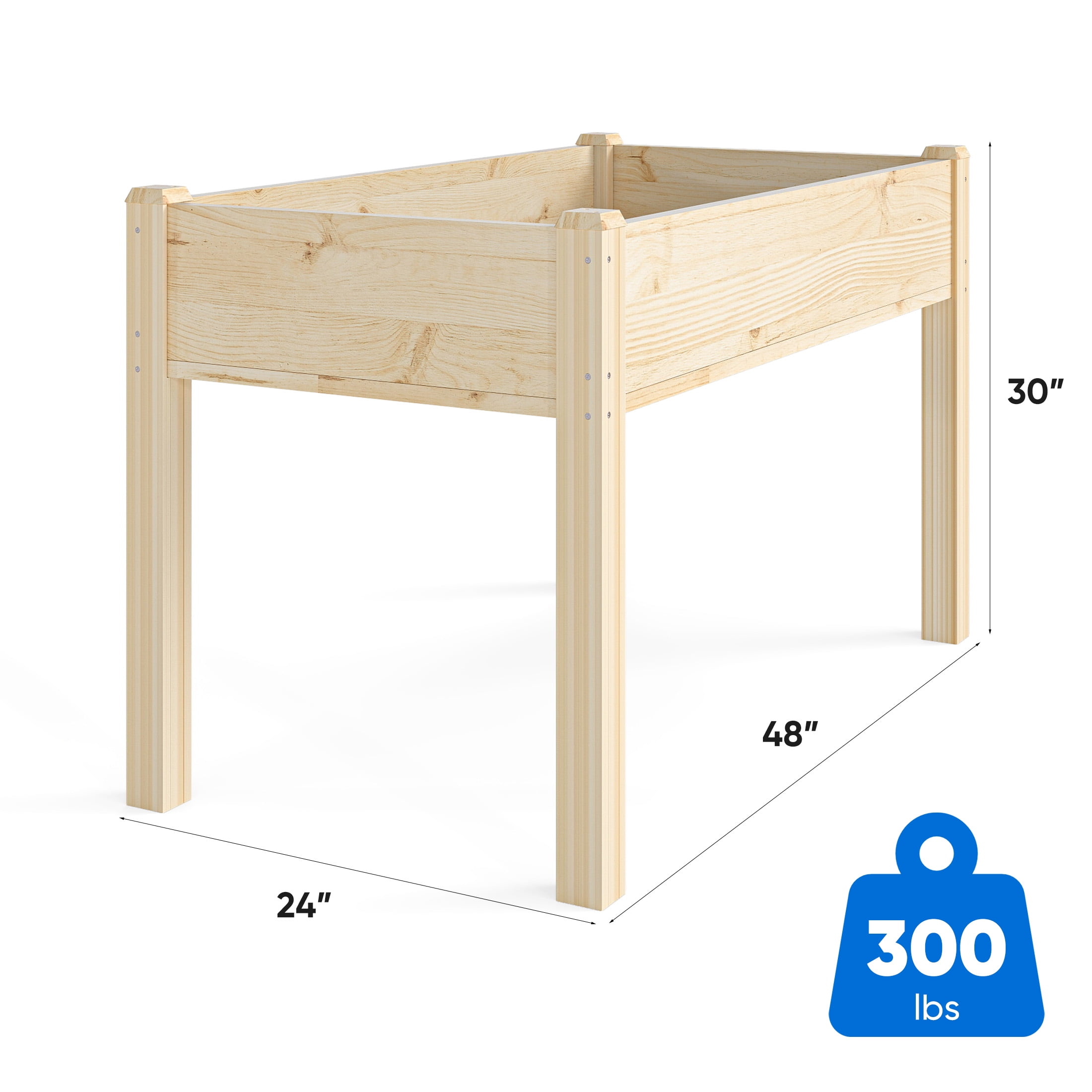 CONCETTA Elevated Wooden Garden Bed with Legs, 48x24x30in Planter Box with Liner for Herbs, Flowers, Veggies, 300lbs Capacity, Perfect for Patio, Balcony, Backyard