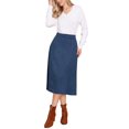 thumbnail image 2 of INSPIRE CHIC Faux Suede Midi Skirt for Women's Casual Fall Winter A Line Skirt - Trendy Elastic Waist Design XL Navy Blue, 2 of 6