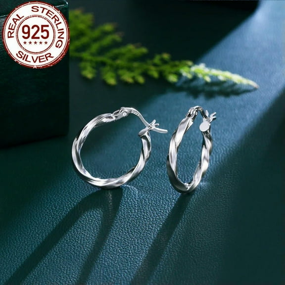 Hypoallergenic 925 Sterling Silver Twisted Wire Circle Hoop Earring for Women