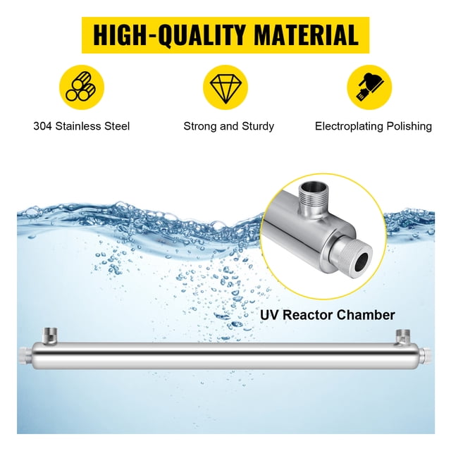 VEVOR Filtro esterilizador purificador de agua UV, filtro de agua con luz UV para purificación de agua en toda la casa, 12 GPM 110 V 55 W, 3 lámparas UV + 2 fundas de cuarzo