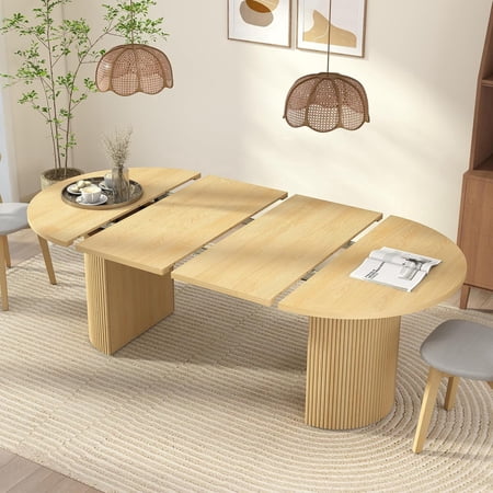 Weselon 41 -78 Extendable Oval Dining Table for 4-8 Modern Farmhouse Kitchen Table with Roman Column Leg Large Wood Dining Room Table Oak