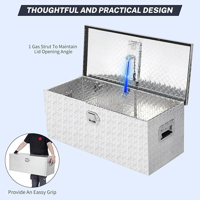 30 Inch Heavy Duty Aluminum Diamond Plate Tool Box Pick Up Truck Bed RV Trailer Toolbox Waterproof Square Storage Organizer with Side Handle, Lock and Keys -30"x 15"x 14", Sliver