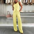 thumbnail image 6 of Busydd Business Casual Outfits for Women Round Neck Button Front Vest and Pant Suits Fall Fashion Solid Color Two Piece Sets S, 6 of 7