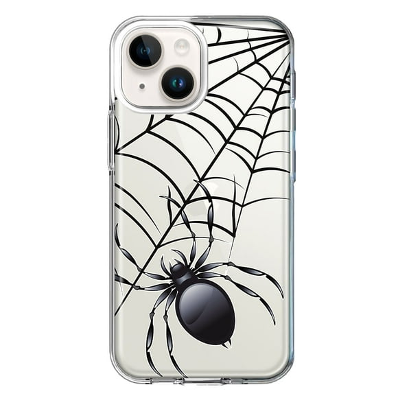 MUNDAZE Étui pour Apple iPhone 15 Plus Hybride Antichoc Mince Étui Rigide Souple TPU Protection Robuste - Noir Effrayant Spider Web Halloween Horreur Effrayant