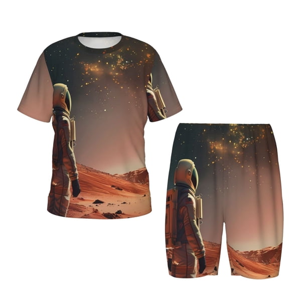 Balery Astronaut On Mars A Conjunto de Pijama Infantil de Manga Corta con Estampado – Ropa de Dormir de Algodón Suave-3X-Large