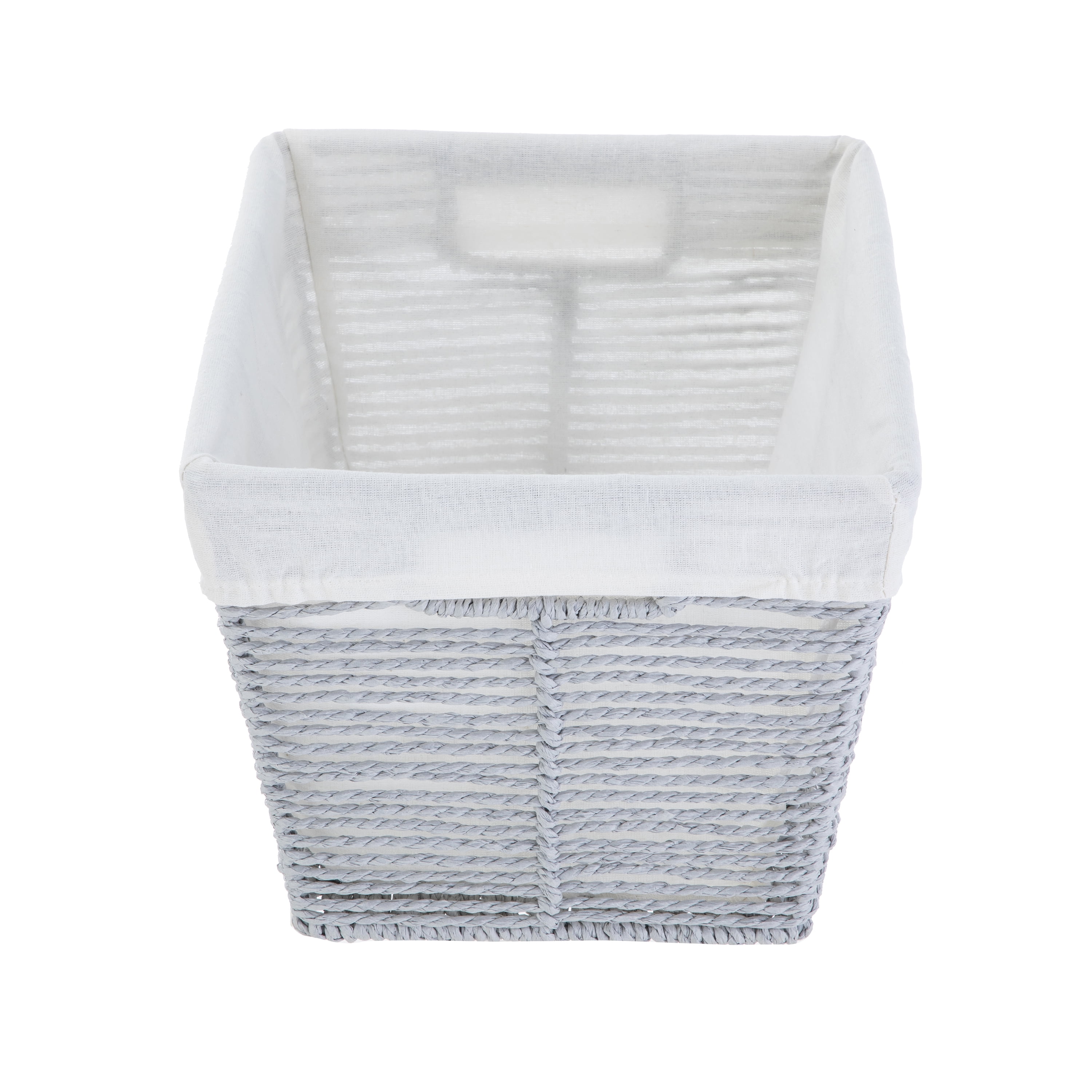 Mainstays Large Gray Twisted Paper Rope Decorative Storage Basket with Removable Liner, 16 in x 9.7 in x 13.4 in