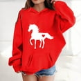 thumbnail image 2 of Big Girls Hoodies Sweatshirts Winter Warm Pullover With Pocket Cute Horse Print Long Sleeve Hooded Sweatshirt Kids Clothing Red Size 12-13T, 2 of 4