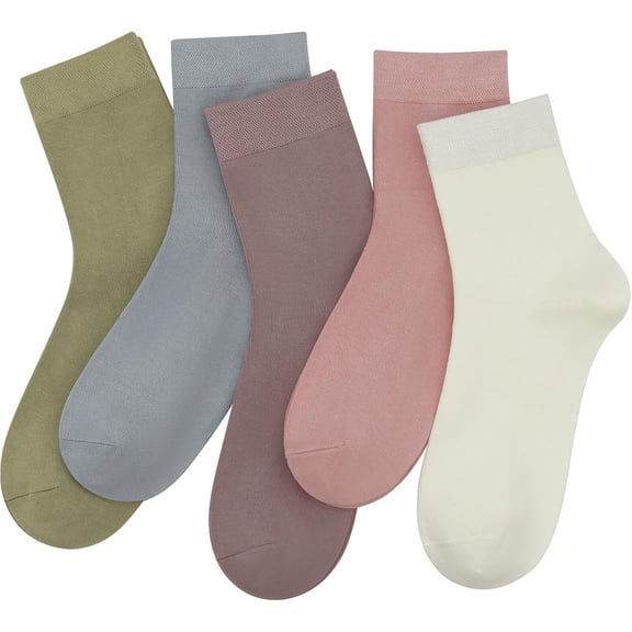 5 Pairs Crew Socks for Women Bamboo Viscose Quarter Crew Socks Aesthetic Soft Lightweight Ankle Dress Socks