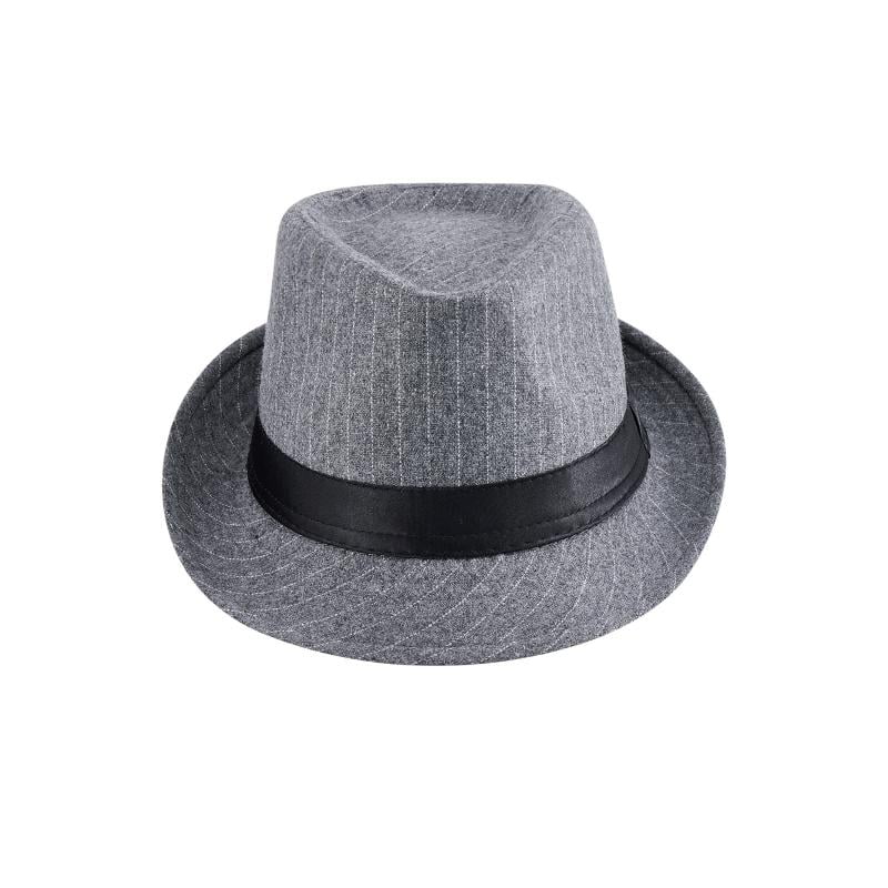 UPSTORE 1 Pc Black Classic Wool Blend Fedora Hat British Style Jazz Hat Woolen Manhattan Short Brim Flat Top Hat Church Derby Cap Straight-Brimmed