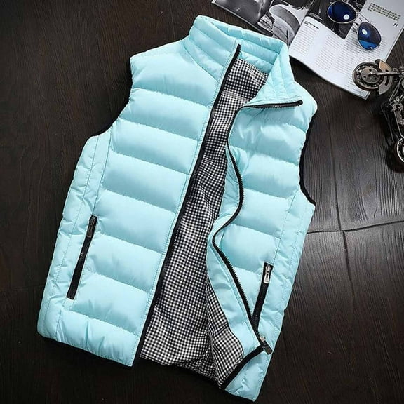 Winter!Brilliant Puffer Jacket Men No Sleeve Men Winter Coat Padded Vest Warm Hooded Thick Vest Tops Jacket Blue XXXXXL