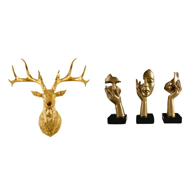 Escultura de cabeza de ciervo de resina y estatuas de pensadores abstractos, obra de arte bohemia, para montar en la pared, decoración de mesa colecci