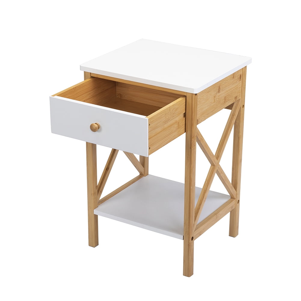 Kepooman Set of 1 Nightstand for Bedroom, Bamboo End Table for Home Office, White Bedside Table for Living Room Kepooman Set of 1 Nightstand for Bedroom, Bamboo End Table for Home Office, White Bedside Table for Living Room