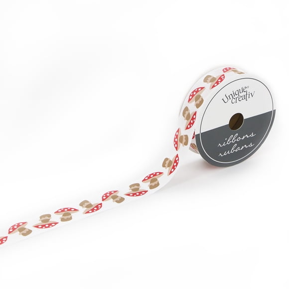 UNIQUE CREATIV Ribbon, Printed Satin, Mushroom, 20 mm × 5.4 m (0.78 in × 18 ft)