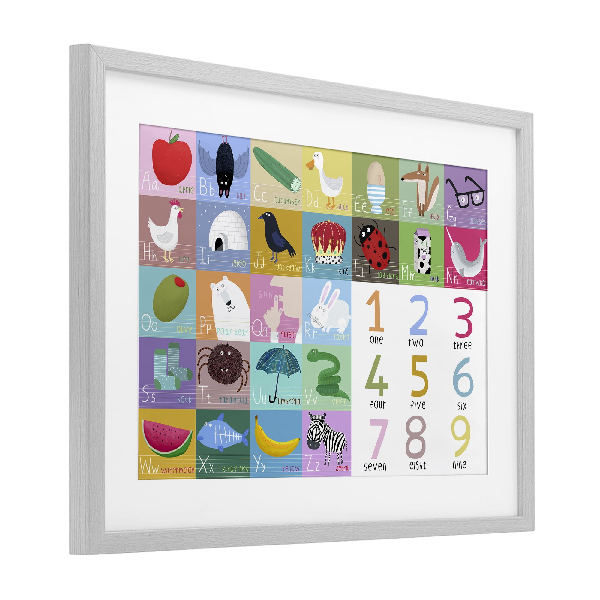 Stupell Industries Alphabet & Numbers First Words Gray Framed Print Under Glass, design by Carla Daly