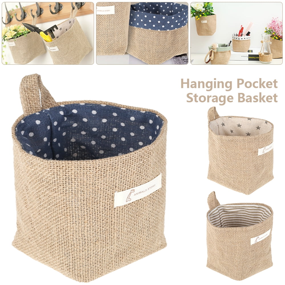 Foldable Cotton Linen Storage Hanging Bag Washing Laundry Toy Sundries Basket S 