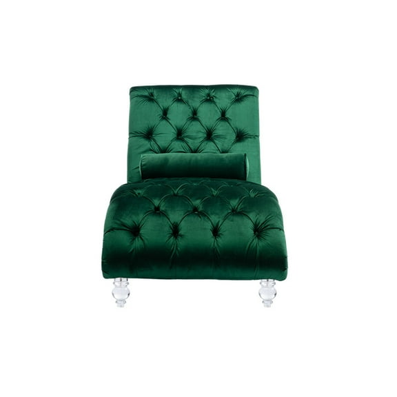 Velvet Chaise Lounge Indoor,Button-Tufted Upholstered Chaise Lounge Chair with Pillow for Bedroom Living Room Office (Emerald Velvet)