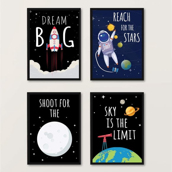 Affiche Murale d'Art Spatial THE BASH AFFAIR pour Chambre d'Enfant/impression d'Art Mural d'Affirmation Positive Inspirante - Rêver Grande Planète Terre, Déco de Classe Motivante/œuvre Murale Non Encadrée/ensemble de 4 - 8,5 X 11 Pouces