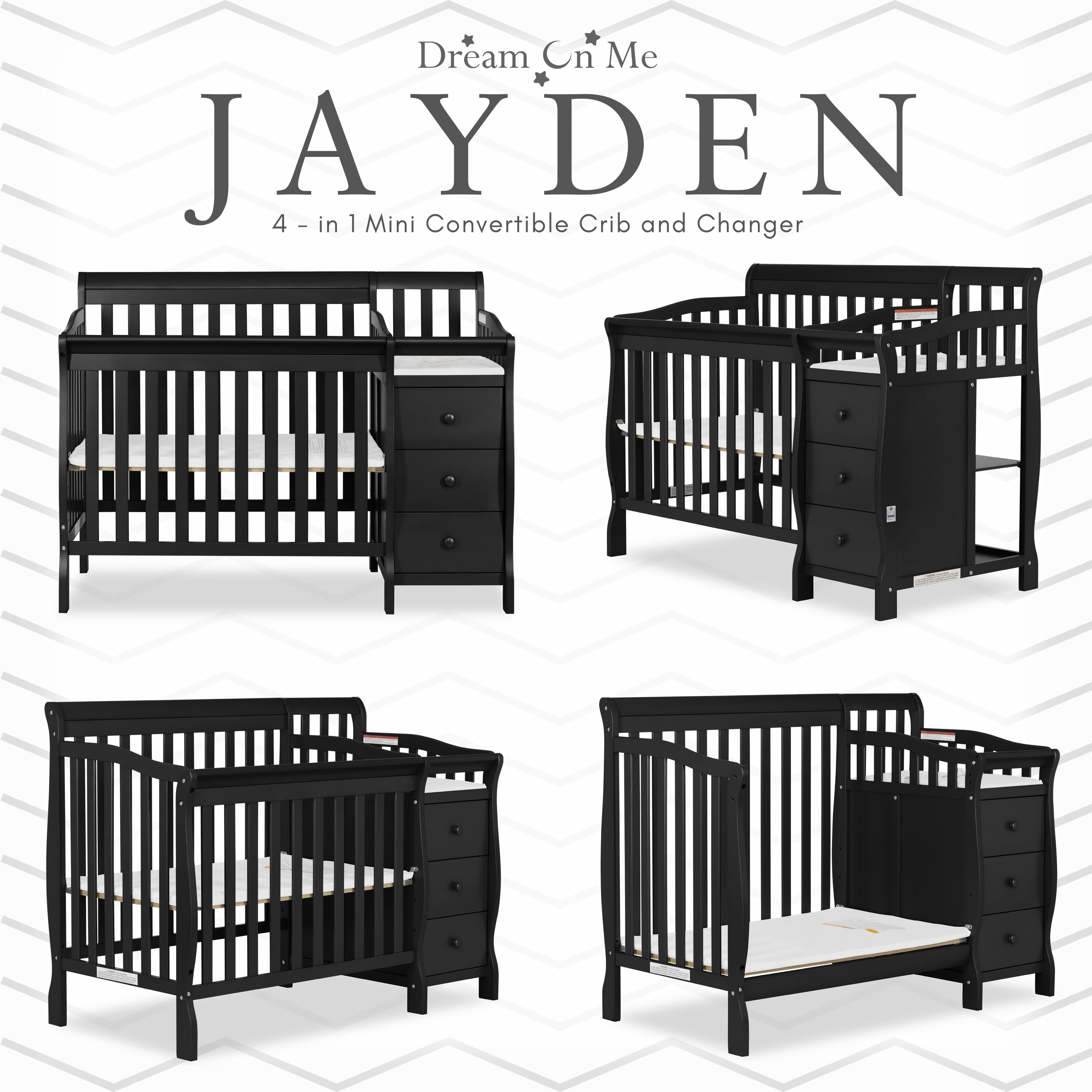 Jayden 4 in 1 mini convertible clearance crib and changer