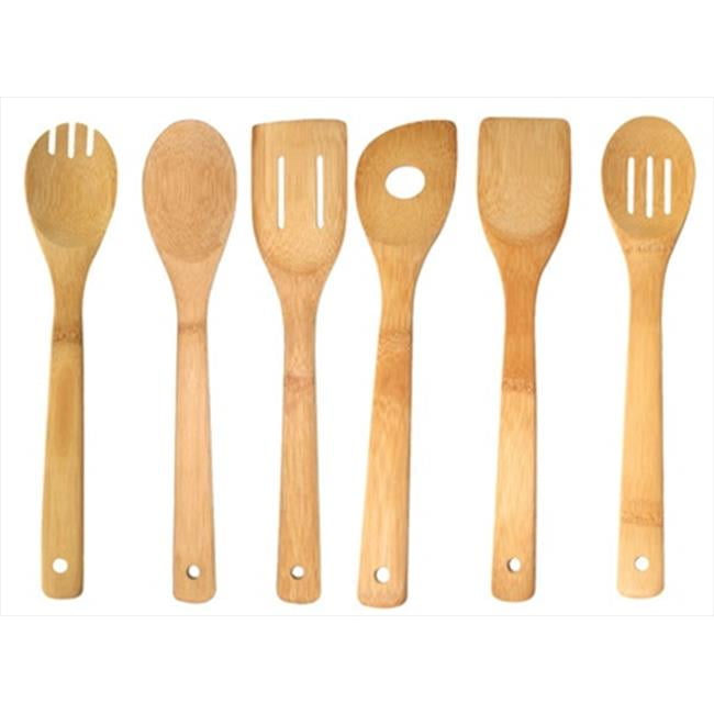 Juvale 7-Piece Set of Bamboo Cooking Utensils Serving Spork Spatula with Hole Solid Spoon Cooking Utensils Kitchen Set Includes Solid Turner and Utensil Holder Tong Slotted Spoon Brown 