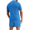 thumbnail image 6 of Jinhomg Men's Lightweight Summer Outfits 2 Piece Hollow Out Vacation Sets Breathable Comfy Short Sleeve Button Shirt with Elastic Drawstring Waist Shorts 2025 Fashion Beachwear Blue XL, 6 of 8