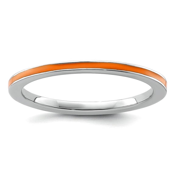 925 Sterling Silver Polished Stackable Orange Enameled 1.5mm Ring Size 7 Stackable Ring for Women