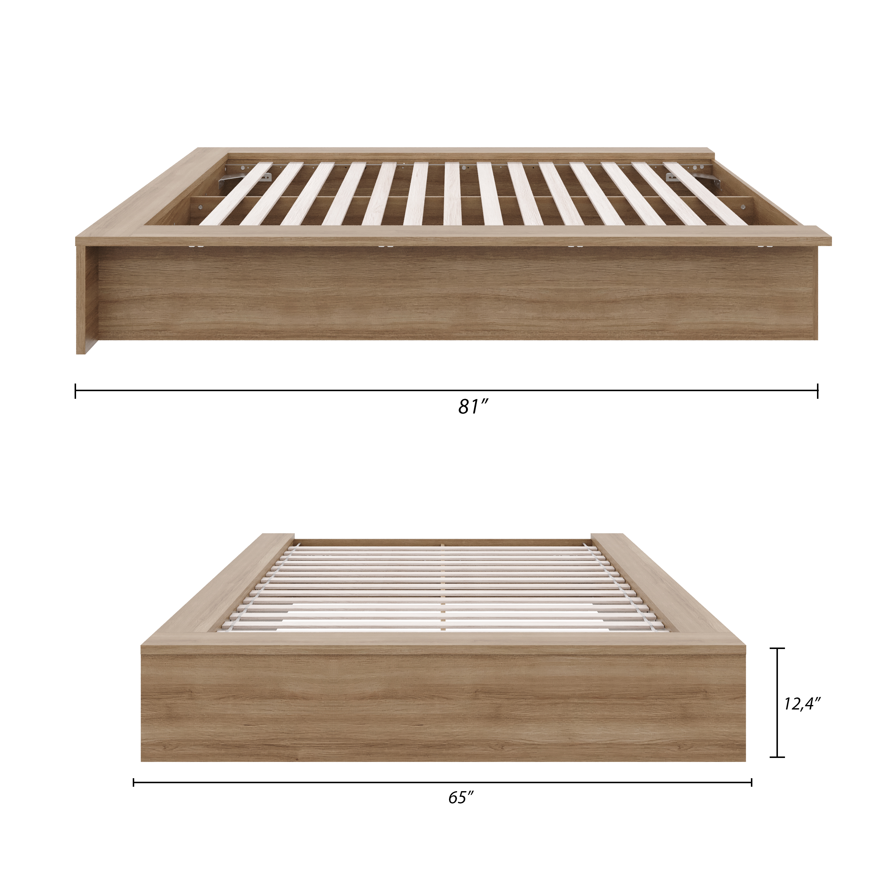 Nexera James Full Size Platform Wood Bed Frame, Brown Oak