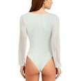 thumbnail image 6 of Ribbed Long Sleeve Body Suits Women Mesh Square Neck Leotard Stretch Slim Fit Sexy Thong Bodysuit Shirts Tops, 6 of 8
