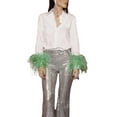 thumbnail image 1 of Lucakuins Camisas de solapa con puños de plumas para mujer, blusa de manga larga con cuello en V y botones de color en contraste Lucakuins moda, 1 of 9