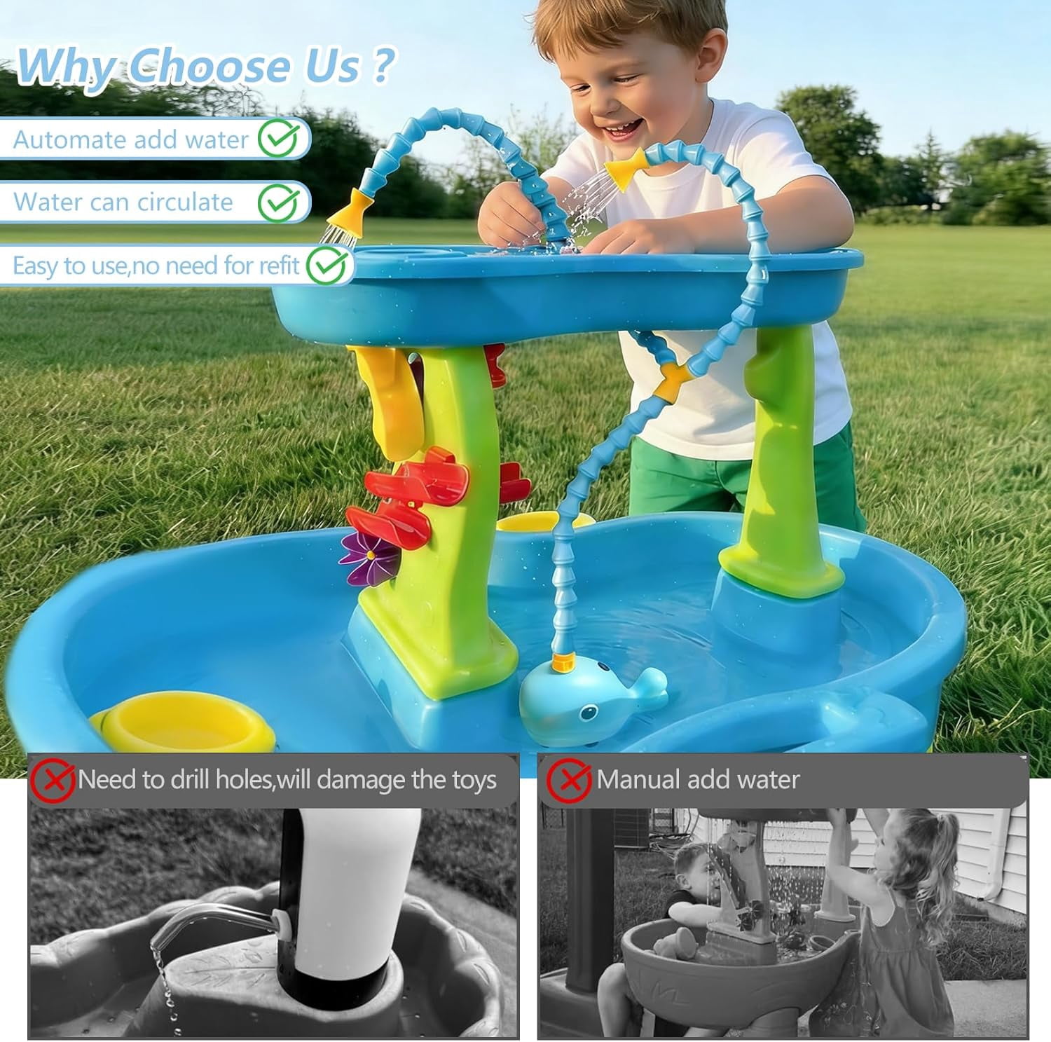 Rechargeable Water Table Pump(Huge Water Output),Kids Sand Water Play Pump,whale-shaped design, 3 Spray Modes, IPX7 Waterproof,Outdoor Toddler Activity Table Accessory