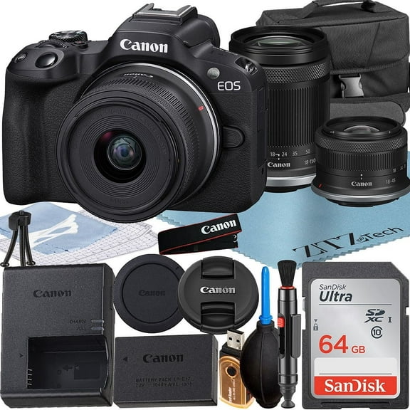 Canon EOS R50 Mirrorless Camera with RF-S 18-45mm   18-150mm Lens   64GB Memory Card   Case   ZeeTech Accessory Bundle (International Version)