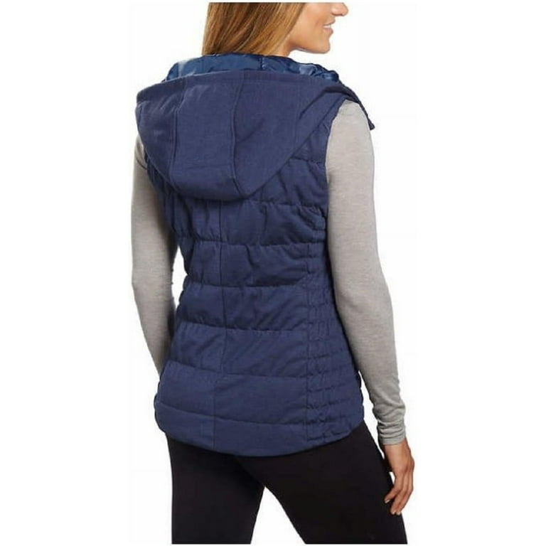 Be by Blanc Noir Womens Breathable Quilted Knit Hooded Vest Navy Medium