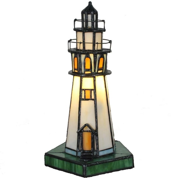 Stained Glass Accent Table Lamp, Lighthouse Style Table Lampshade