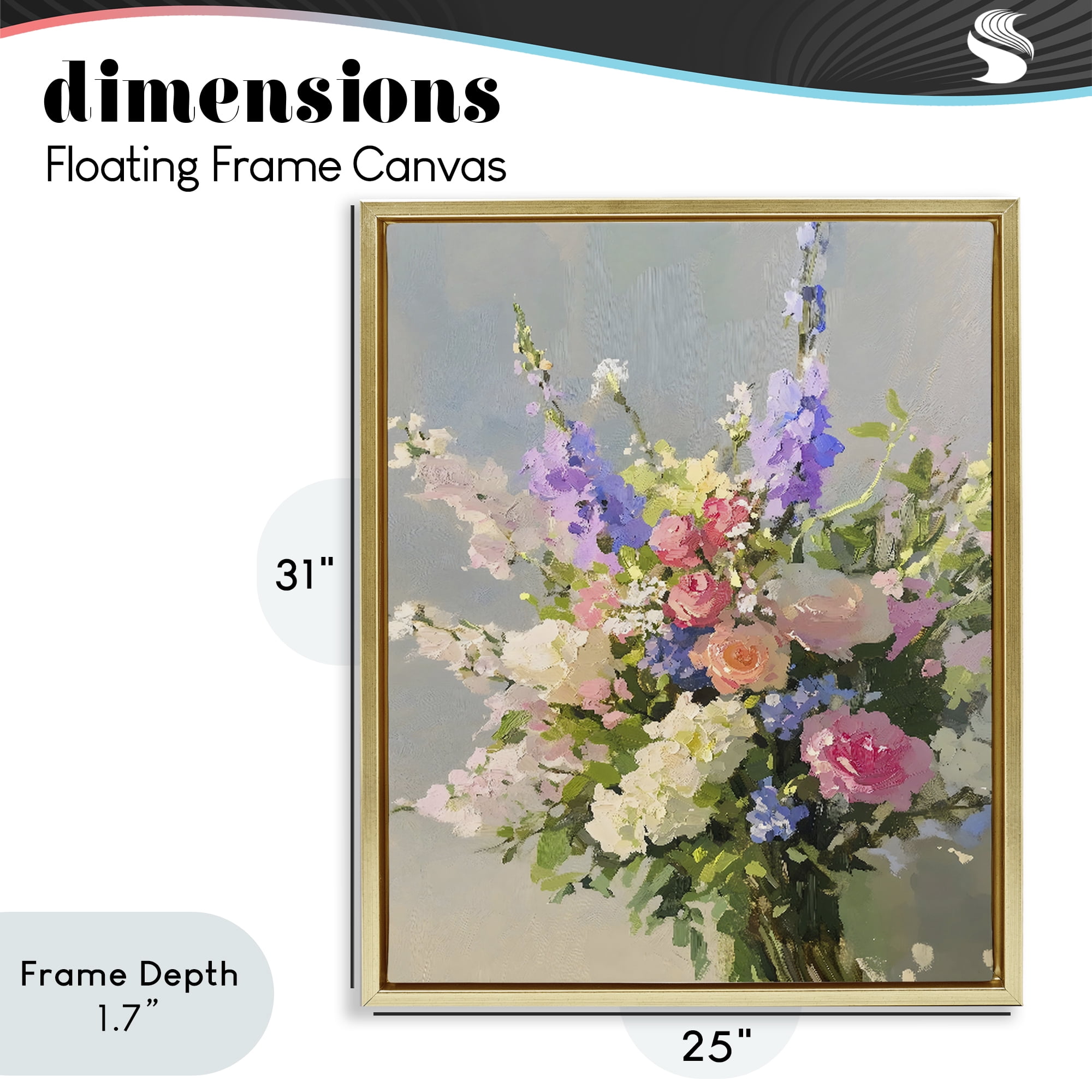 Stupell Industries Romantic Pastel Garden Bouquet Gold Framed Floater Canvas Wall Art, design by The Prints Vibe