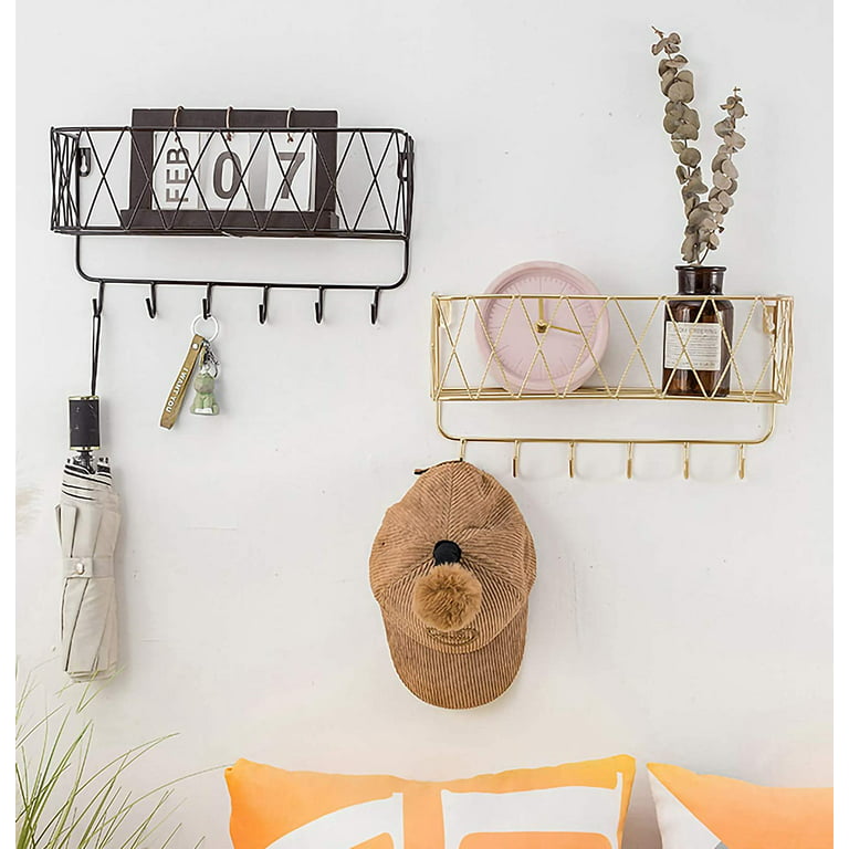 Wall Shelf Floating Shelf with Metal Grid, Wall Shelf with Hooks, Towel  Rail, Wall Wardrobe Floating Home Decor 