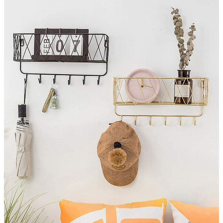 Wall Shelf Floating Shelf with Metal Grid Wall Shelf with Hooks