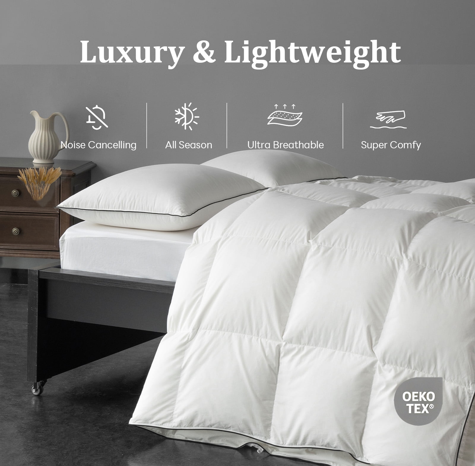 DOWNFORT Luxury High Fill Power Feather Down Comforter Twin Size, Fluffy Duvet Insert, Ultra Soft 100% Cotton Cover, All Season Hotel Comforter, 68"x90"