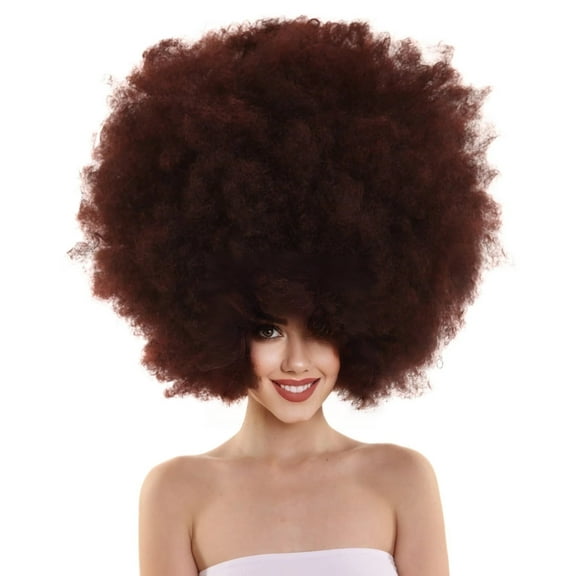 HPO Adult Women's/Teens Super Size Halloween Costume Wig, Brown with Breathable Capless Cap