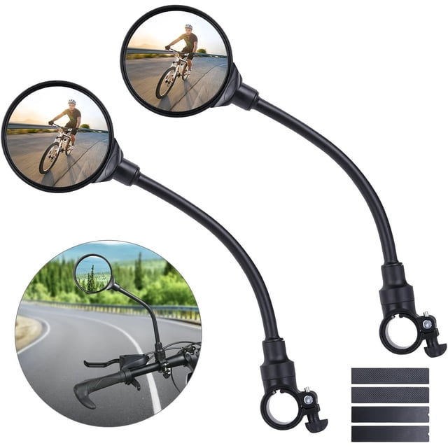 Adjustable Bike Mirrors, Shockproof Acrylic Convex Mirror Handlebar Mount, Long Extension for Clear Rear View, Universal Fit for All Bikes and Motorcycles