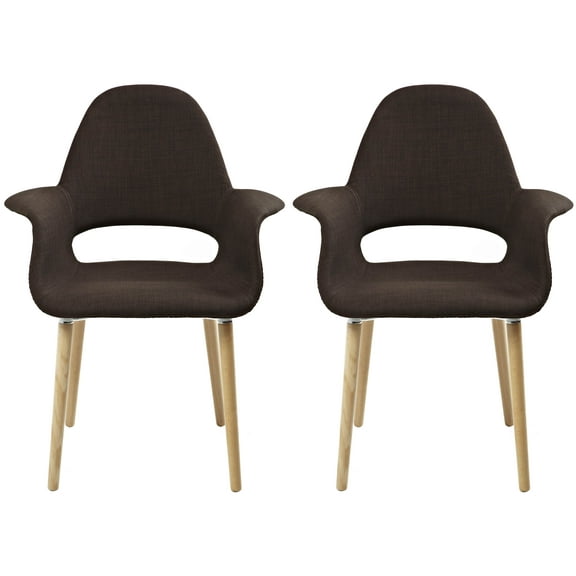 2xhome - Set of 2 Organic Upholstered Fabric Modern Armchairs with Natural Wooden Legs for Dining Room Office or Accent Chair (Brown)