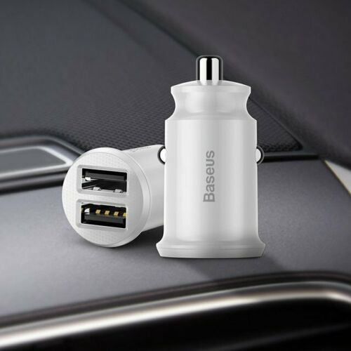 Baseus 3.1A Mini Dual USB Car Charger Power Adapter for iPhone Samsung Google Huawei Tablet (White)