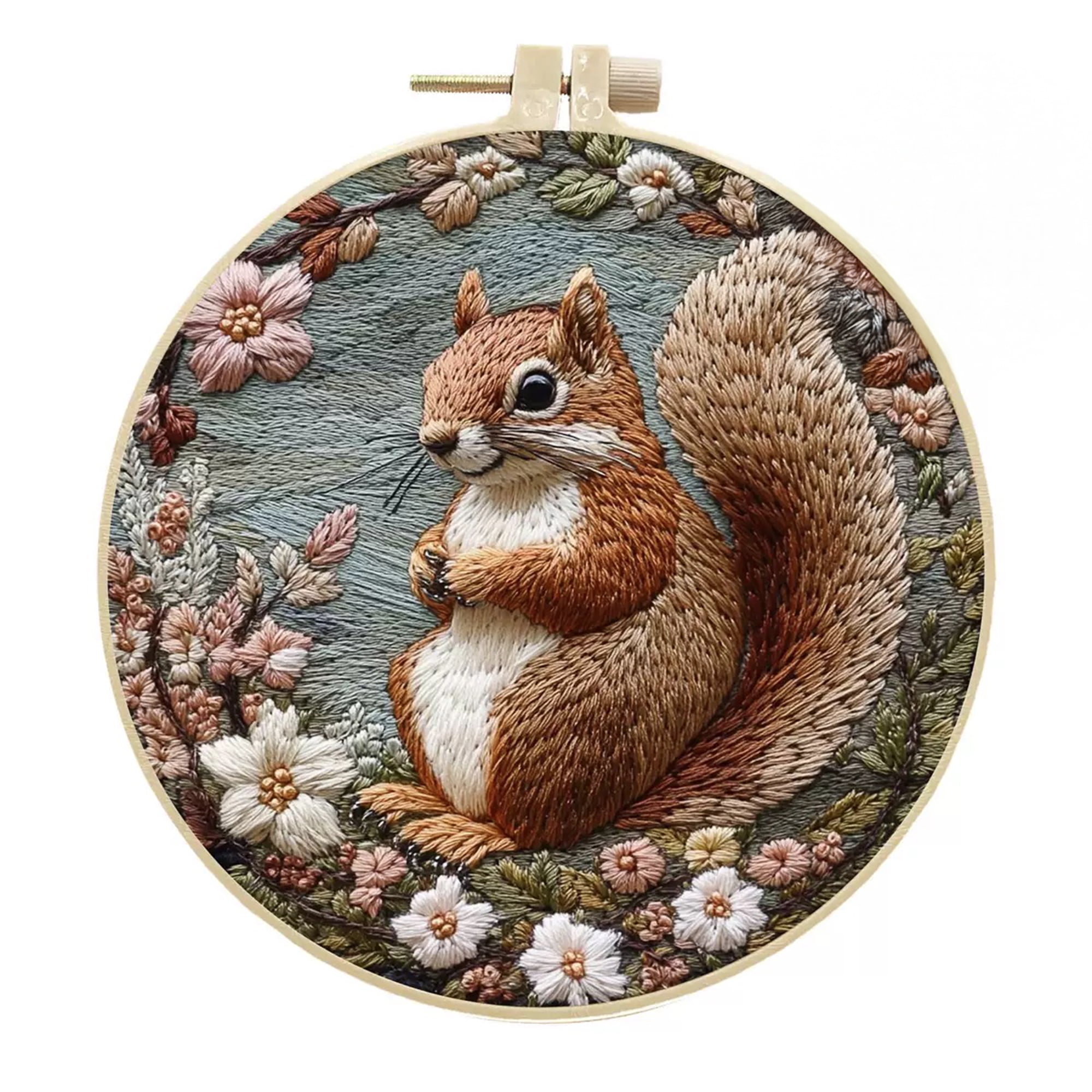 4 Pack Squirrel Embroidery Kits for Adults Beginners Realistic Woodland Animal Floral Needlepoint DIY Hoop Art Craft Set