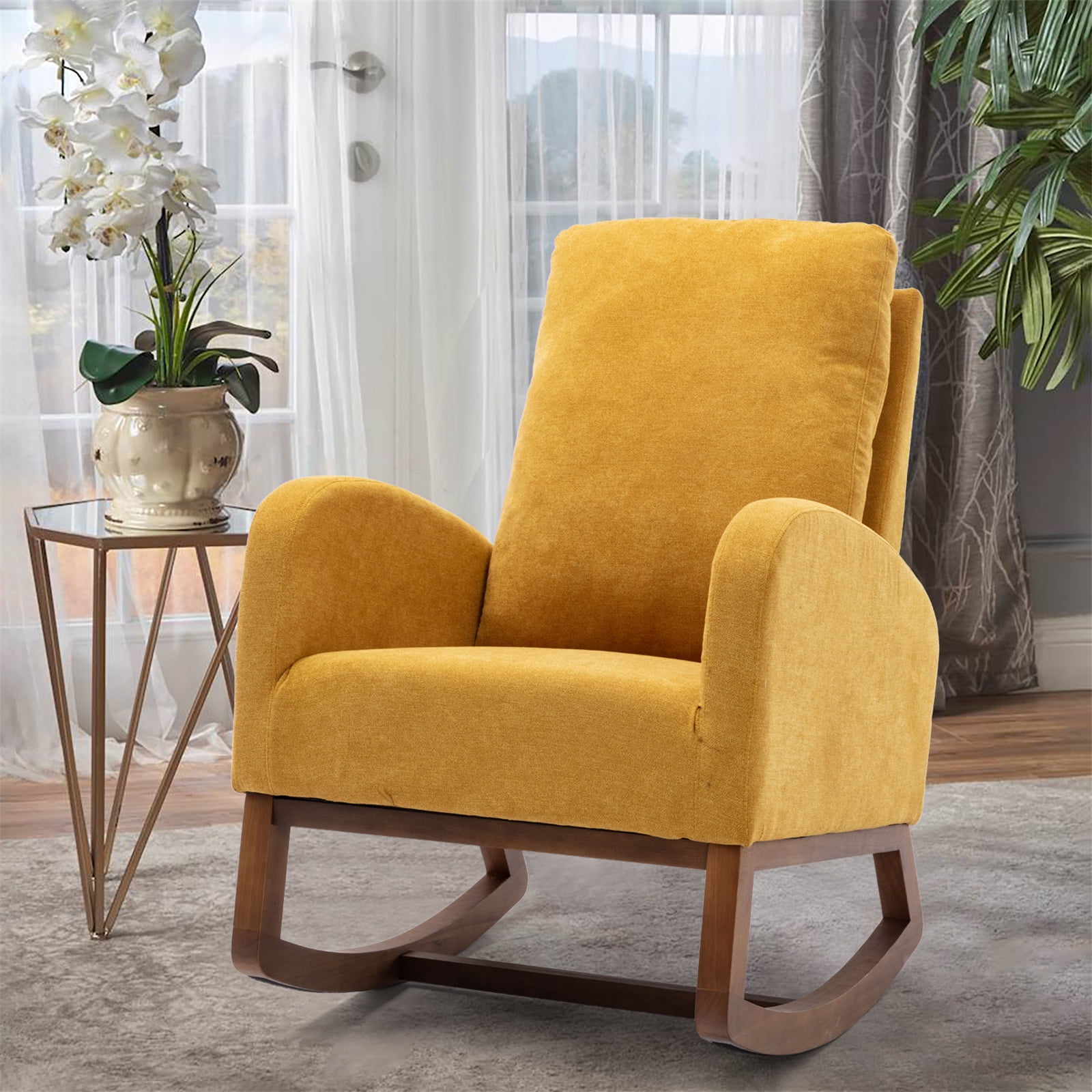 Modern Tall Back Accent Rocker Chair Fabric Upholstered Armchair with Side  Pockets, Leisure Single Sofa for Livingroom, Yellow - Yahoo Shopping