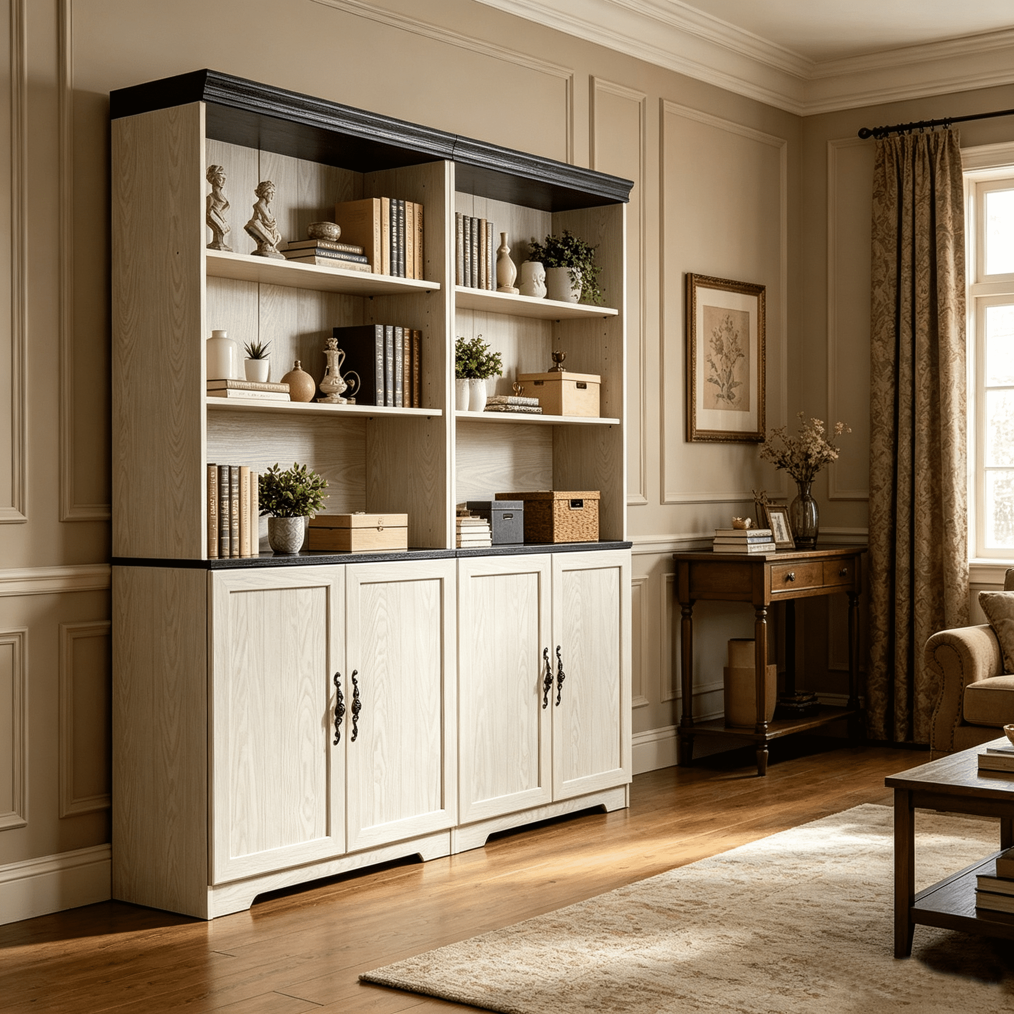 71" Tall 2 PCS Storage Bookcase with Adjustable Open Shelves and oor Cabinet, 3 Tier Display Bookshelf